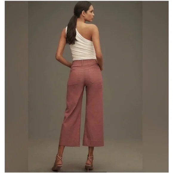 Anthropologie Maeve The Colette Wide Leg Crop Pants Mauve 27 - Picture 2 of 7